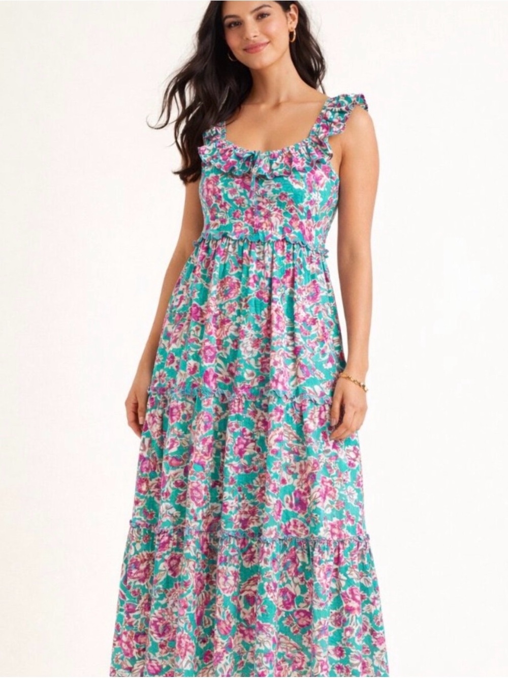 J. Crew factory Floral Tiered Sundress in Teal and Pink